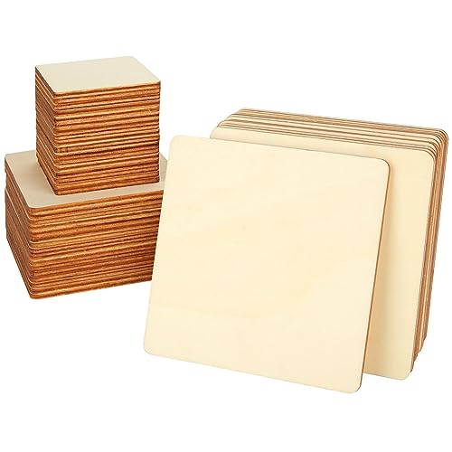 140Pcs Unfinished Wood Squares for Crafts, 2”, 3”, 4” Wooden Square Cutouts Blank Wood Square Pieces for Wood Burning, Engraving, DIY Projects,