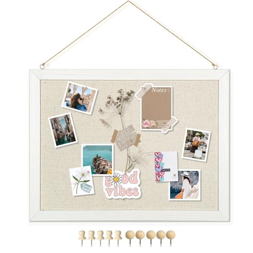 DOLLAR BOSS Bulletin Boards with Linen 1-Pack 16''X 12'' Double-Sided Cork Board for Walls Wood Framed Bulletin Boards, Small Pin Board for Home DOLLAR BOSS
