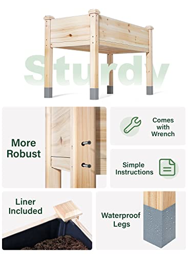 MIXC Wooden Raised Garden Bed with Legs, 48”L X 24”W, Elevated Reinforced Large Planter Box for Vegetable Flower Herb Outdoors - Beam and Column MIXC