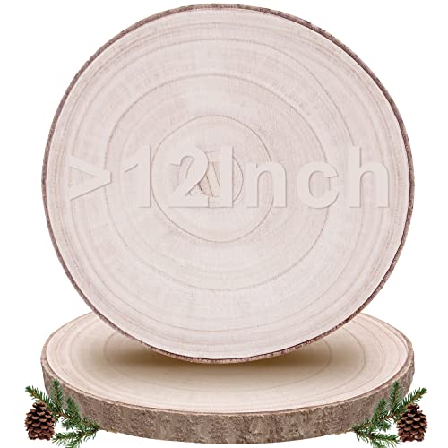 Wood Slices 12-13.5 Inch 2 Pcs Large Wood Slices for Centerpieces/Tables/Weddings/BabyShower/Crafts/Decorations