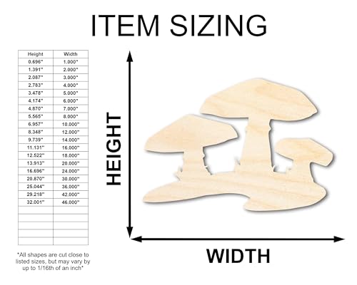 Unfinished Wood Mushrooms Shape - Craft - up to 36" 5" / 1/2" - WoodArtSupply