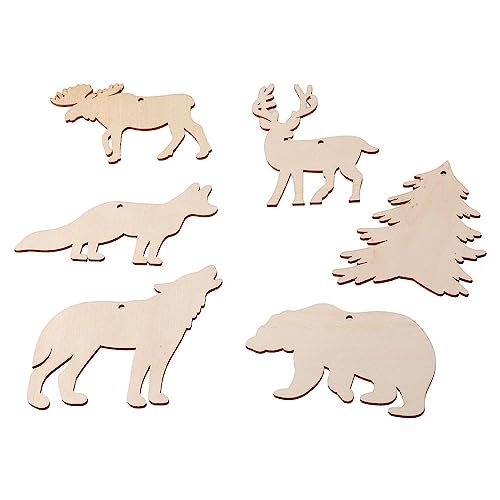 HomeSoGood 60Pcs Wooden Wild Forest Animal Ornaments,Blank Slices,DIY Unfinished Hanging Ornaments, Home Holiday Decoration Cards - WoodArtSupply