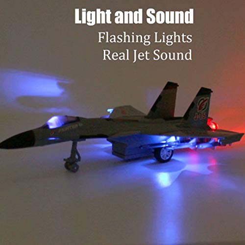 QIAONIUNIU Toy Airplane Model Planes Alloy Pull Back Fighter for Boys with Flashing Lights, Real Jet Sound (Gray) - WoodArtSupply