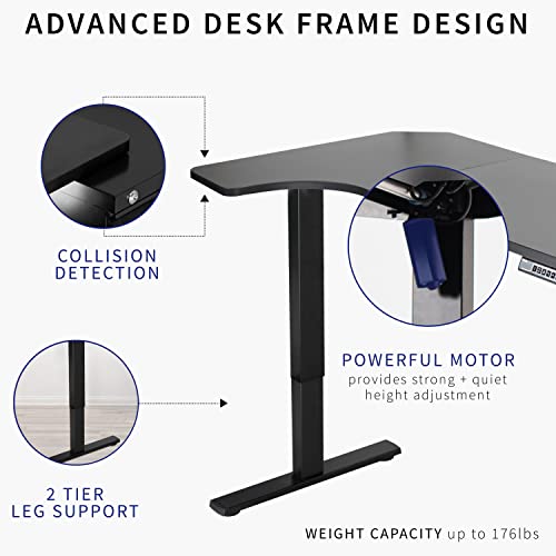 VIVO Electric Height Adjustable L Shaped 58 x 35 inch Corner Standing Desk, Black Reversible Table Top, Black Frame, Workstation with Memory Control