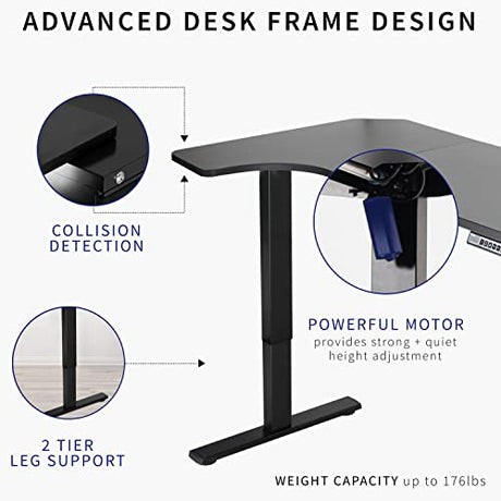 VIVO Electric Height Adjustable L Shaped 58 x 35 inch Corner Standing Desk, Black Reversible Table Top, Black Frame, Workstation with Memory Control VIVO