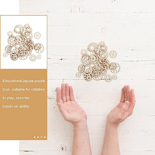 Amosfun 50pcs Mini Wooden Gear Puzzle Buttons Unfinished Wood Pieces Crafts DIY Painting Decorations Amosfun