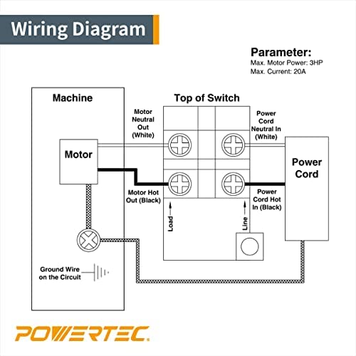 POWERTEC 71007V 110 V to 220V Paddle Switch for Power Tools Fits Table Saw, Router Table, Drill Press, Bench Saw, Band Saw - WoodArtSupply