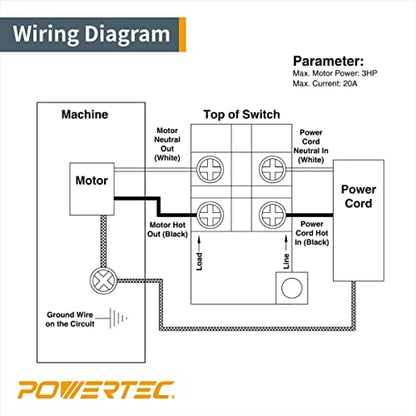 POWERTEC 71007V 110 V to 220V Paddle Switch for Power Tools Fits Table Saw, Router Table, Drill Press, Bench Saw, Band Saw - WoodArtSupply