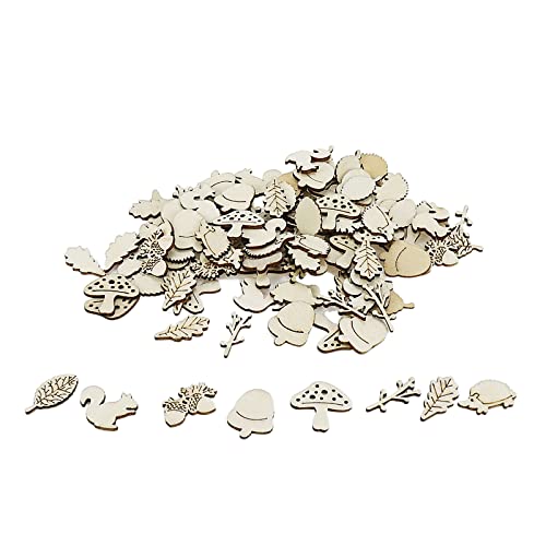 KUMGROT 100pcs Unfinished Wooden Ornament Mini Wood Pieces Mushroom Tree Squirrel Pine Cones Leaf Shaped for DIY Craft Handmade Supplies (Forest - WoodArtSupply