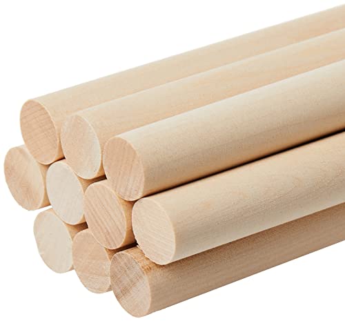 Unfinished Birch Dowel Rods for Crafts – 10-Pack, 3/4 x 12 in. Kiln-Dried Wooden Dowel Rod Craft Sticks in Bulk – Durable Wood Sticks That Resist