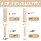 smseace 400PCS Straight Groove Wooden Dowel Pins with Tapered End with Bevel Angle, 1/4 "5/16" 3/8 "(6mm, 8mm, 10mm) Wooden Dowel Pins, Used for smseace