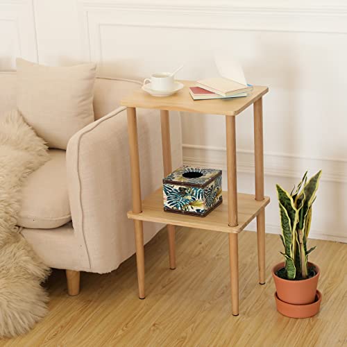 exilot Solid Wood Side Table, 2-Tier End Table with Storage Shelves, Tall Nightstand Bedside Table for Living Room Bedroom Office No-Tool Assembly - WoodArtSupply