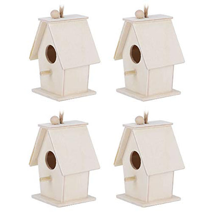 Wooden Bird House, 4Pcs Mini Hanging Birdhouse Nesting Box Natural Unfinished Wood Bird Nests for Outdoor Garden Courtyard Decoration