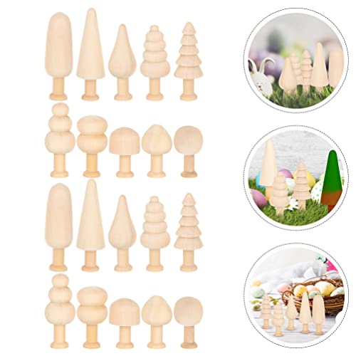 Toddmomy 20pcs Unfinished Wooden Tree Mushroom Natural Mini Peg Dolls Various Blank Plain Unpainted Puppet Wood People Bodies Figure for Arts Crafts