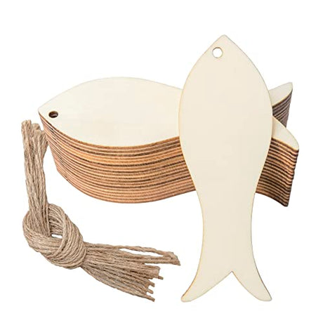 Mini Fish Hanging Wood Sea Fish Shape Unfinished Wood with Twines DIY Craft Ornament for Christmas Wedding Birthday Birthday Sea Theme Party Lamantery