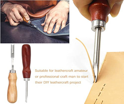 18Pcs Leather Stitching Working Tools kit Leather Craft Tools Perfect for Stitching Punching Cutting Sewing Leather Craft Making DIY Leathercraft