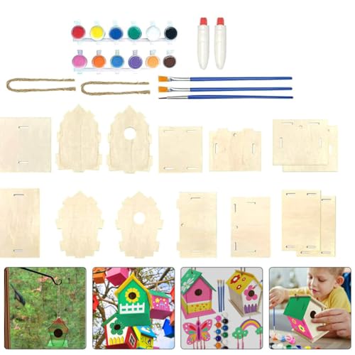 SEWACC 1 Set House Lanyard Wind Chime Kit Kids Craft Wind Chime Ornament Wind Chime Pendant Unfinished Arts Kits Decorate Child Wood Pigment - WoodArtSupply