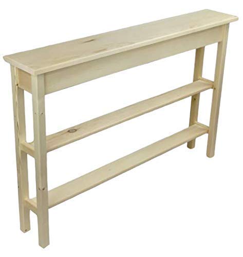 46" Narrow Console Sofa Table - Unfinished Foyer Pine Table With 2 Bottom Storage Shelf - WoodArtSupply