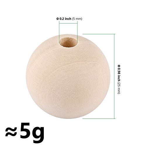 HAKZEON 25mm 300 PCS Natural Wooden Beads for Crafts, Round Spacer Unfinished Loose Wood Beads Set for Assorted Jewellery Making, Garland, Home - WoodArtSupply