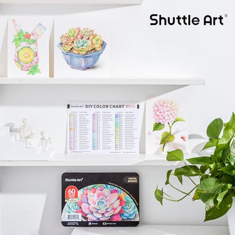 Shuttle Art 60 Pastel Colored Pencils, Colored Pencils for Adult Coloring, Soft Core Coloring Pencils in Gift Tin Box, Color Pencils for Kids Adults Shuttle Art