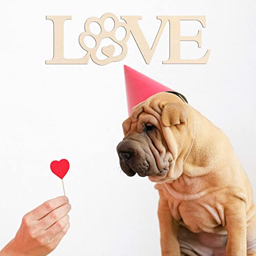 3pcs Love Paw Wood Sign Blank Wooden Dog Cat Paw Plaque Unfinished Wood DIY Crafts Cutouts Ornaments for Puppy Pet House Door Wall Decorative Creaides