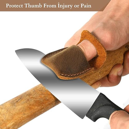 Toprank Leather Thumb Guard for Wood Carving - Premium Full Grain Leather Finger Protector, Handmade Carpenter Carving Kit Accessory (Tan) - WoodArtSupply