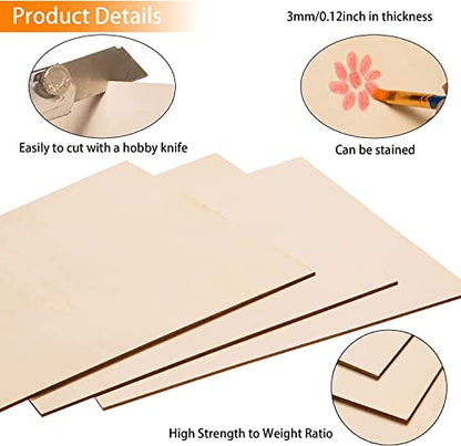 12 Pack 12 x 12 x 1/8 Inch- 3mm Thick Basswood Plywood Sheets Unfinished Basswood Sheets Blank Squares Wood Sheets Boards for Laser Cutting, Wood