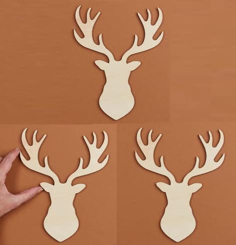 Unfinished Wood Deer Head Cutouts Set of 3 by Factory Direct Craft - Made in The USA for Christmas Decorating, Crafts and DIY Projects (9 Inches Factory Direct Craft