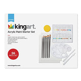 KINGART Acrylic Paint Starter Art Set, 24 Paints, Cotton Canvas, Brushes, Plastic Palette, Mixing Palette Knife, Sponge, Beginner/Student, 36 pc. KINGART