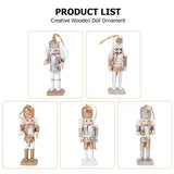 SEWACC 5 Pcs Christmas Nutcracker Wooden Nutcracker Ornaments Christmas Decoration Unfinished Nutcracker Figurines Puppet (White Gold) SEWACC