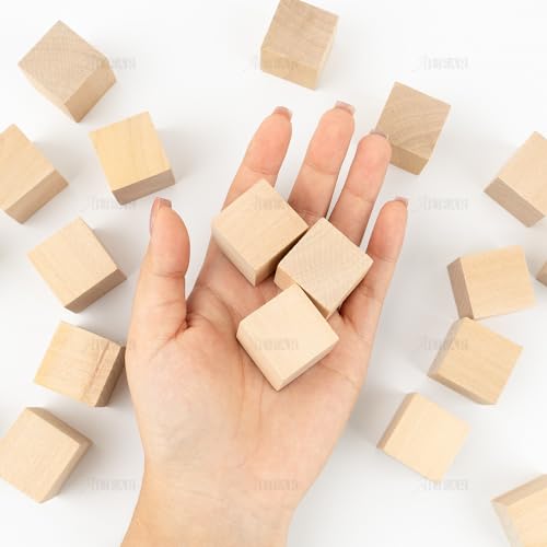 AUEAR, 20 Pack 1 Inch Natural Solid Blank Wooden Cube Unfinished Wood Building Blocks for DIY Craft Gifts AUEAR