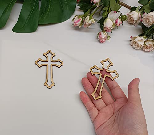 20pcs of Cross Wood Outline Shape,Cross Cake Charm Topper,Laser Cut Unfinished Wood,Antiochian Cross,Christian Cross Crafts (3'', Wood) RUIXUAN