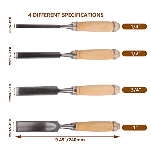 Mxfans Semicircle Wood Chisel Woodworking Carving Chisel Inner Edge Woodworking Gouge for Carpenter Wood Carving Hand Chisel Tool Pack of 4 Mxfans