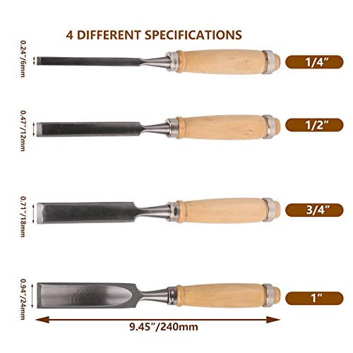 Mxfans Semicircle Wood Chisel Woodworking Carving Chisel Inner Edge Woodworking Gouge for Carpenter Wood Carving Hand Chisel Tool Pack of 4 - WoodArtSupply