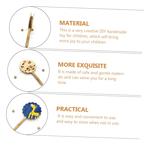 COHEALI 16 Pcs Painting Rattle Bell Rattle Kid Monkey Drum Blank Wood Rattle- Drum Panderetas para Niños Unfinished Wood Crafts Percussion COHEALI