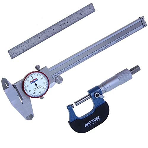 Anytime Tools Dial Caliper/Micrometer/Stainless Steel Ruler Professional Machinist Inspection Tool Set Anytime Tools