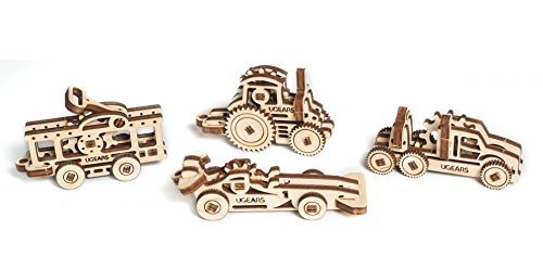 Mechanical UGEARS Wooden 3D Puzzle U-Fidgets-Vehicles. 4 Models Construction Set Ugears