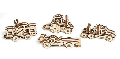 Mechanical UGEARS Wooden 3D Puzzle U-Fidgets-Vehicles. 4 Models Construction Set Ugears