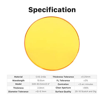 Cloudray CO2 Laser Lens 20mm Laser Mirror CO2 Laser Focal Lens Dia20mm FL63.5mm, CVD ZnSe CO2 Laser Focus Lens for CO2 Laser Engraver Cutter Machine - WoodArtSupply