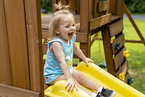 Swing-N-Slide WS 8355 Castlebrook Swing Set with Two Slides, Swings & Climbing Wall, Wood Swing-N-Slide
