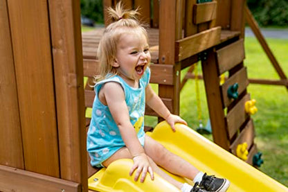 Swing-N-Slide WS 8355 Castlebrook Swing Set with Two Slides, Swings & Climbing Wall, Wood