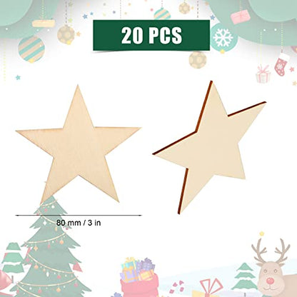 SAVITA 20pcs Wooden Stars for Craft Blank Unfinished Wooden Stars Ornaments Wooden Star for Writing and Painting for Christmas Festival Decor - WoodArtSupply