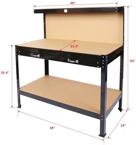 ACONEE 48x24 in Workbench, Garage Workbench with Storage, 300lbs Load Capacity, Tools Multipurpose Workbench with Bottom Shelf Storing, 2 Drawer, - WoodArtSupply