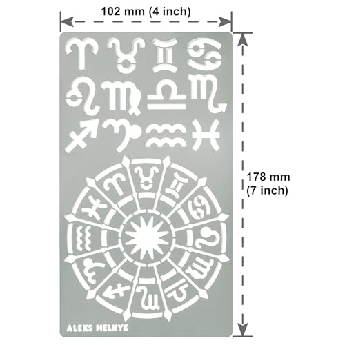 Aleks Melnyk #29 Metal Journal Stencil, Zodiac Circle Symbols, Stainless Steel Stencil 2 PCS, Template Tool for Wood Burning, Pyrography, Engraving, - WoodArtSupply