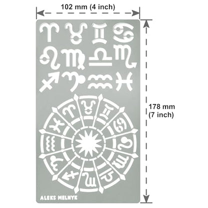 Aleks Melnyk #29 Metal Journal Stencil, Zodiac Circle Symbols, Stainless Steel Stencil 2 PCS, Template Tool for Wood Burning, Pyrography, Engraving, - WoodArtSupply