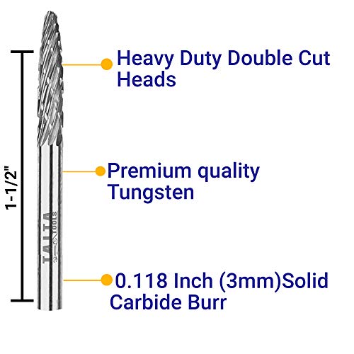 20PC Double/Single Cut Carbide Burr Set - 0.118" (3mm) Shank, Rotary Tool Cutting Burrs - Dremel Accessories, Fordom, Flex Shaft, Dewalt And Die TaitaTools
