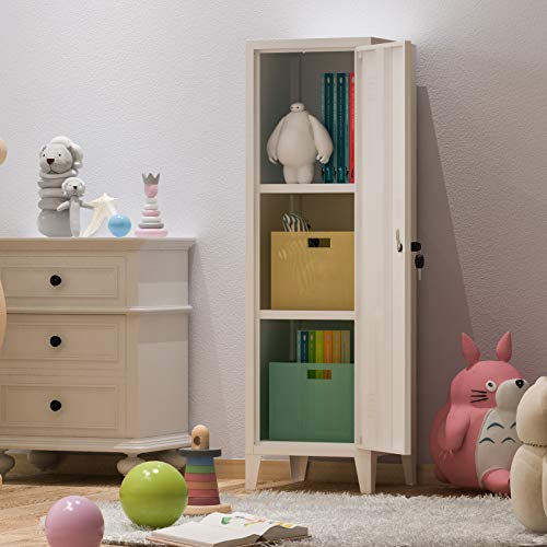 MIOCASA Metal Cabinet Home Office Storage Cabinets with Doors and Shelves Lockable 3 Door File Cabinet Organizer Coat Lockers for Kids (White) - WoodArtSupply