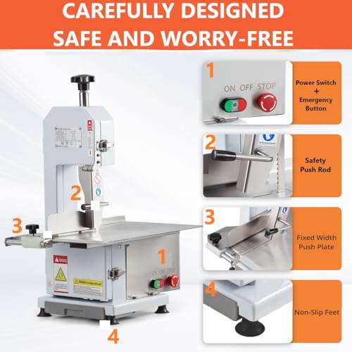 GARVEE Meat Saw for Butchering, 550W Bone Saw Machine, 0.39～5.7 Inches Cutting Thickness with 6 Saw Blades, Meat Bandsaw Butchering with Workbench GARVEE