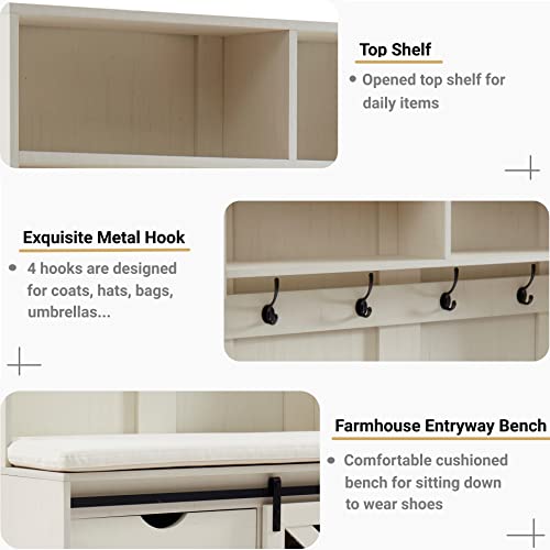 Edwin's Choice 71" H Entryway Hall Tree with Coat Rack and Storage Bench, Wood Coat Tree with Cushioned Stool and Hooks for Hallway, Living Room, Edwin's Choice