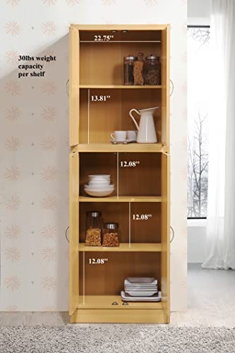 Hodedah 4 Door Kitchen Pantry with Four Shelves, Beech Hodedah
